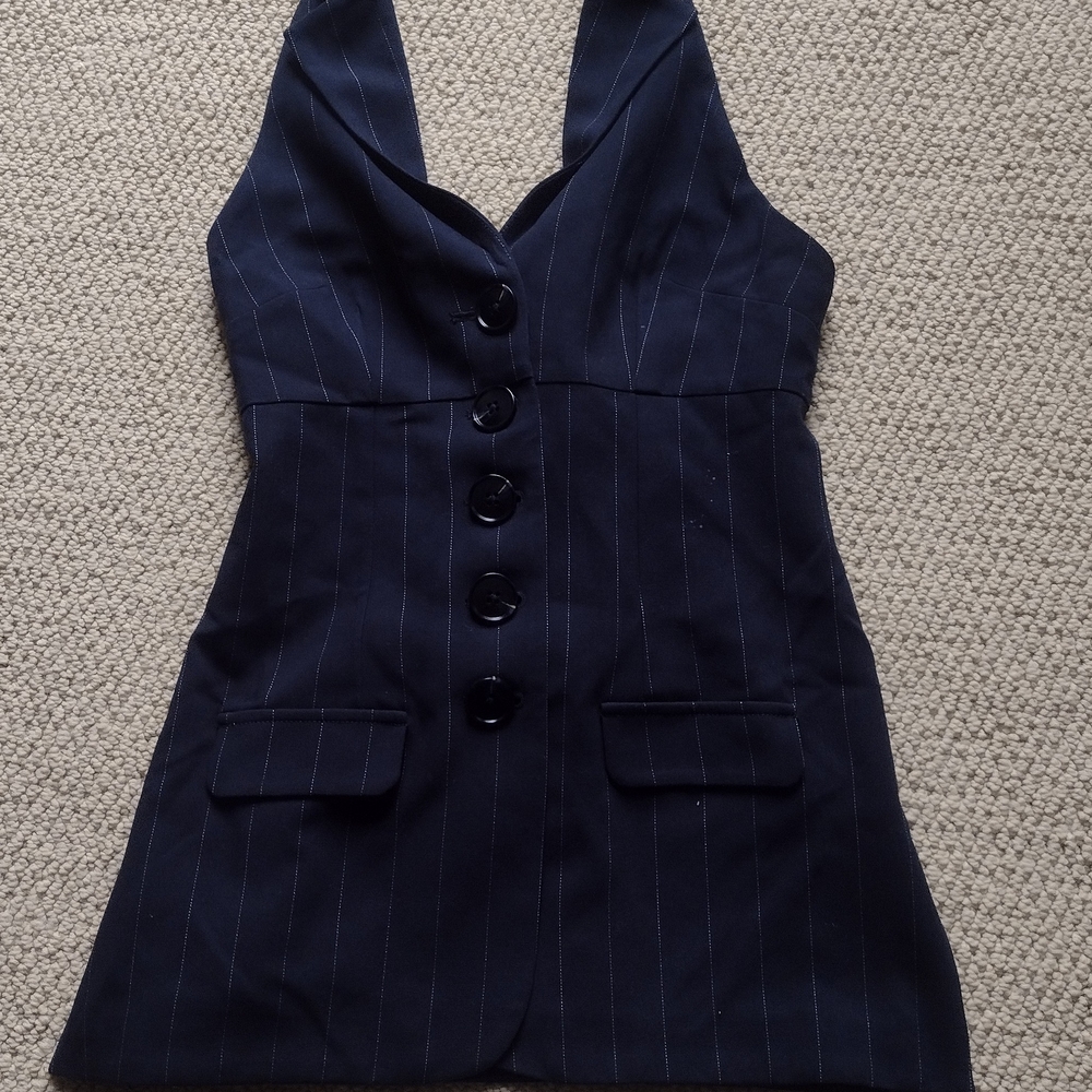 Elegant Navy Blue Halter Dress